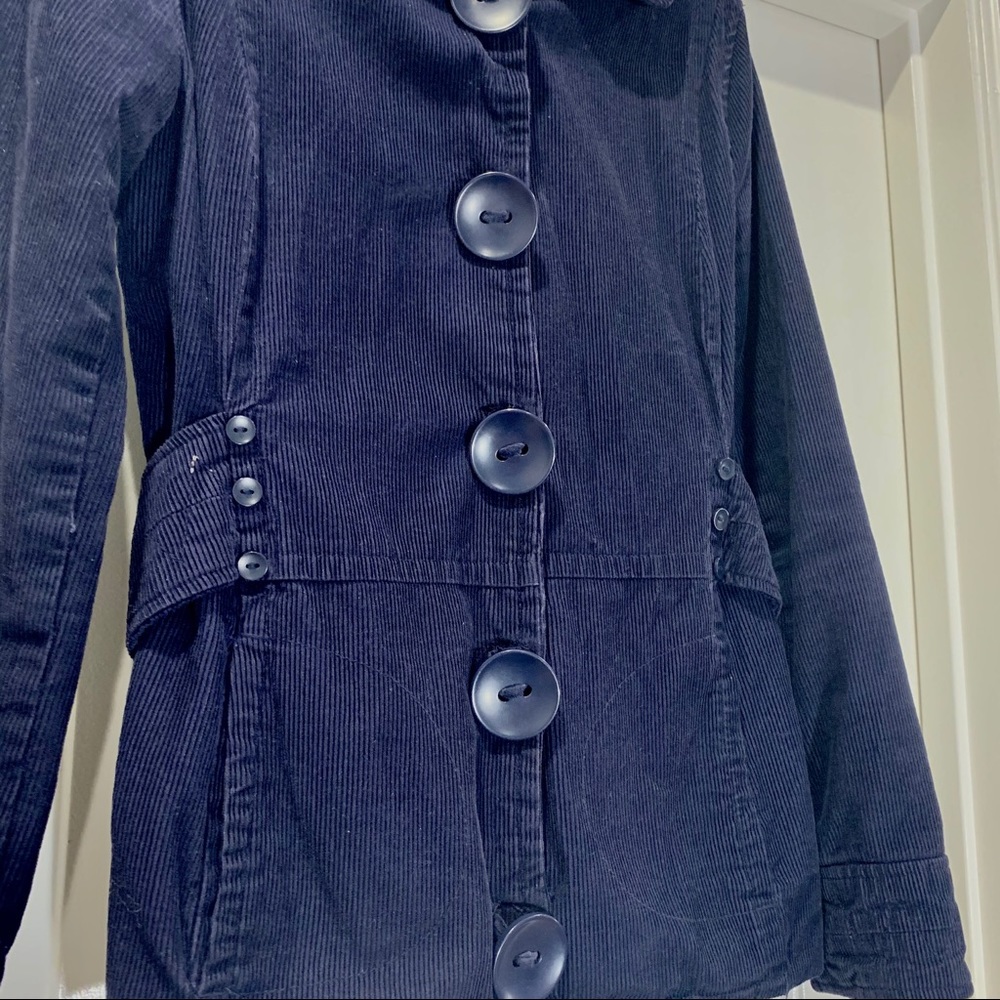 Navy Blue Corduroy Peacoat side Pockets w Buttons